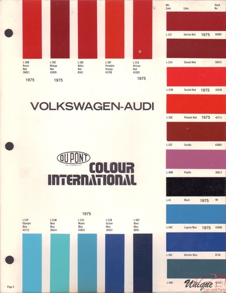 1975 Volkswagen International Paint Charts DuPont 2